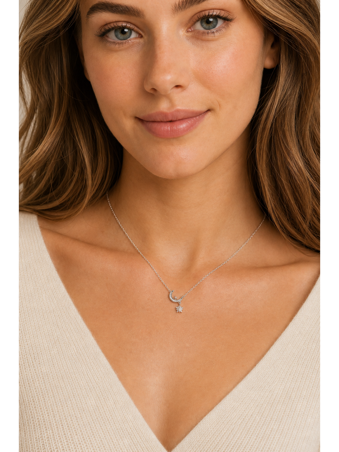Sterling Silver Moon and Star Drop Necklace 2