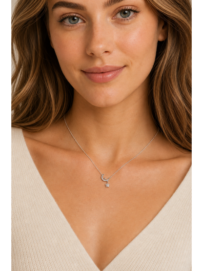 Sterling Silver Moon and Star Drop Necklace 2