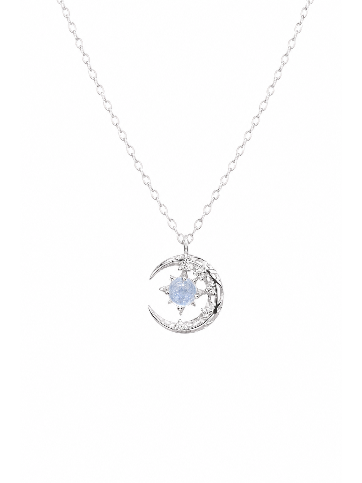 Sterling Silver Moon & Blue Zircon Necklace 1