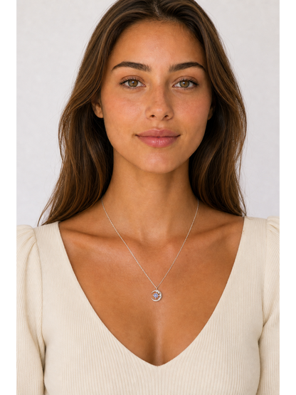 Sterling Silver Moon & Blue Zircon Necklace 2