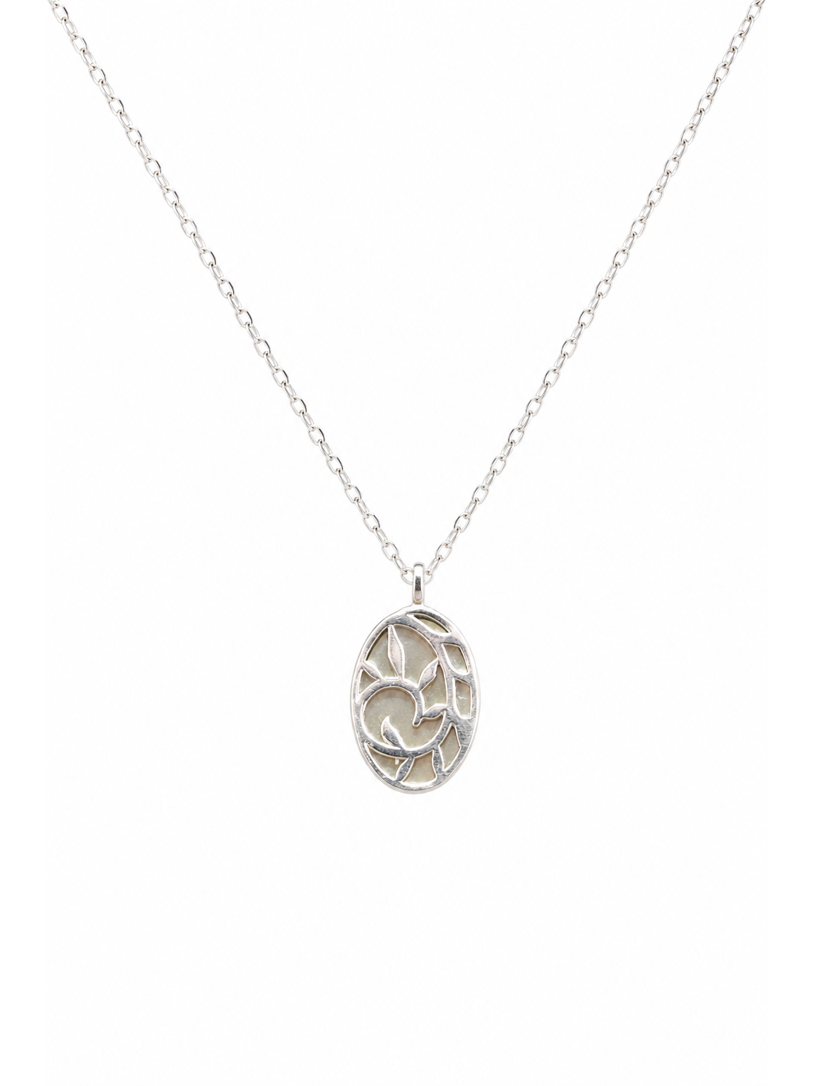 Sterling Silver Openwork Oval Pendant Necklace 1