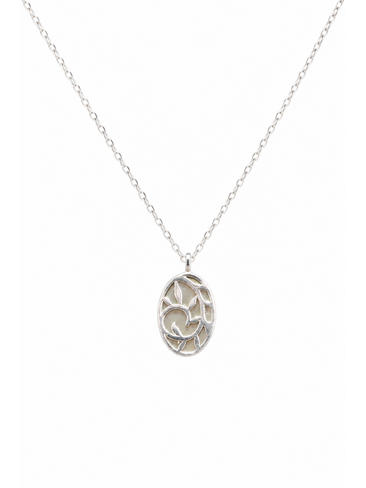Sterling Silver Openwork Oval Pendant Necklace 1