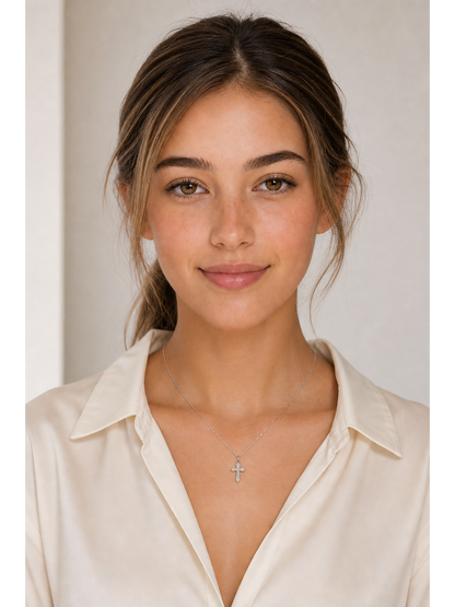 Sterling Silver Pavé Cross Necklace 2