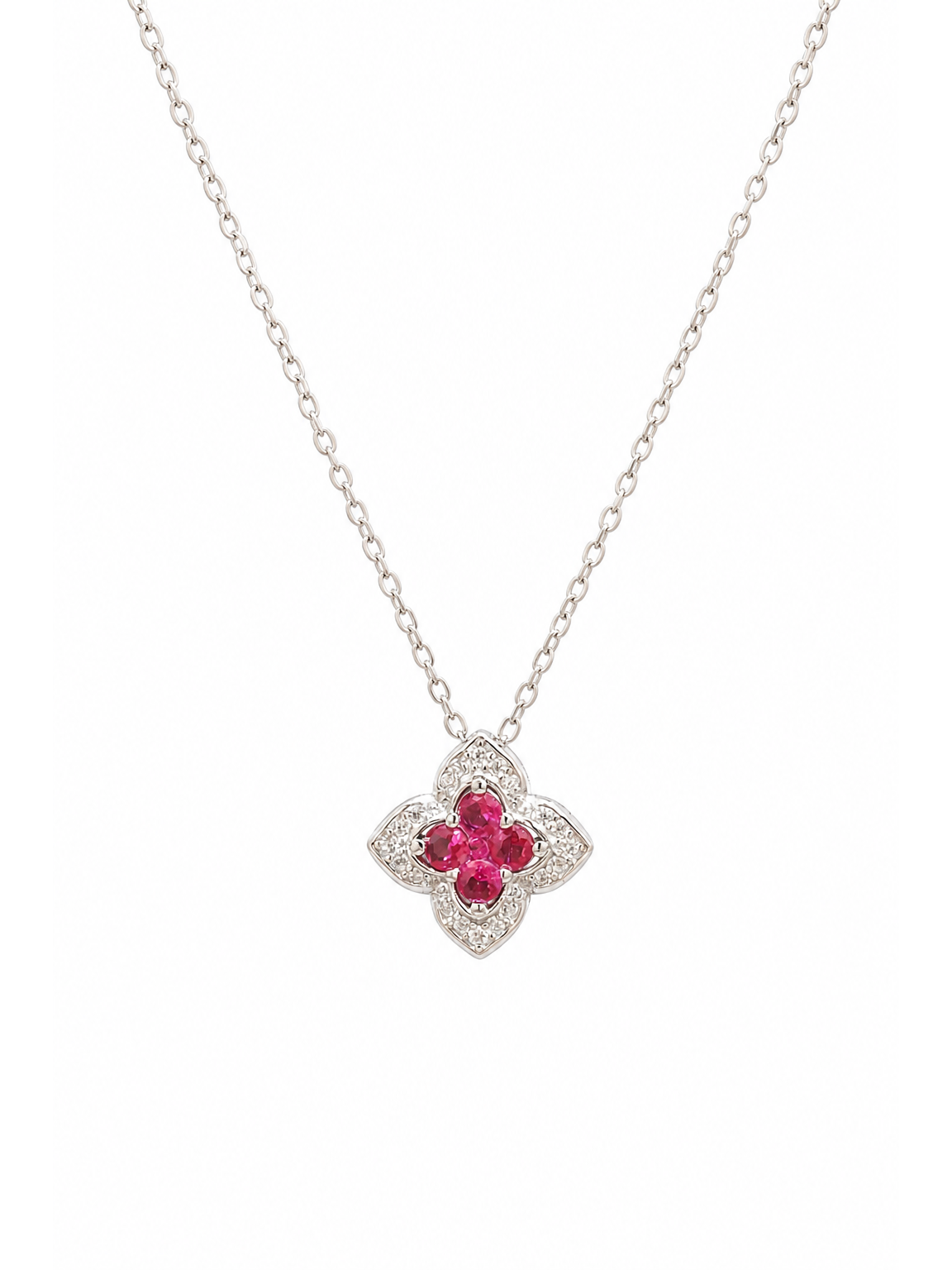 Sterling Silver Pink Zircon Floral Pendant Necklace 1