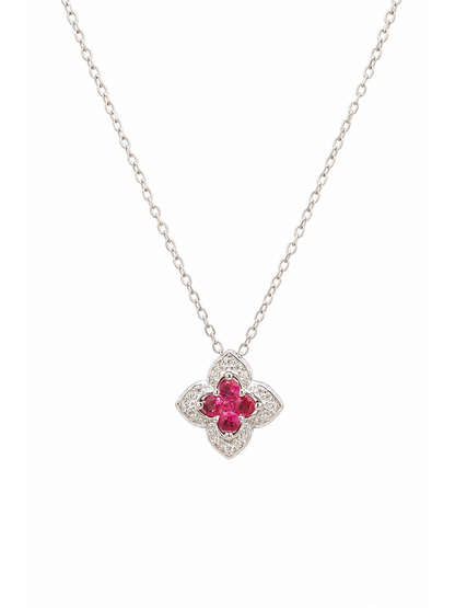Sterling Silver Pink Zircon Floral Pendant Necklace 1