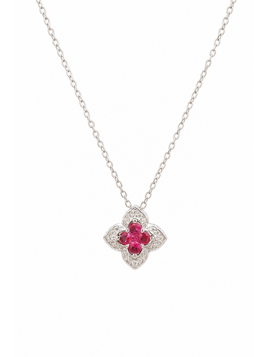 Sterling Silver Pink Zircon Floral Pendant Necklace 1