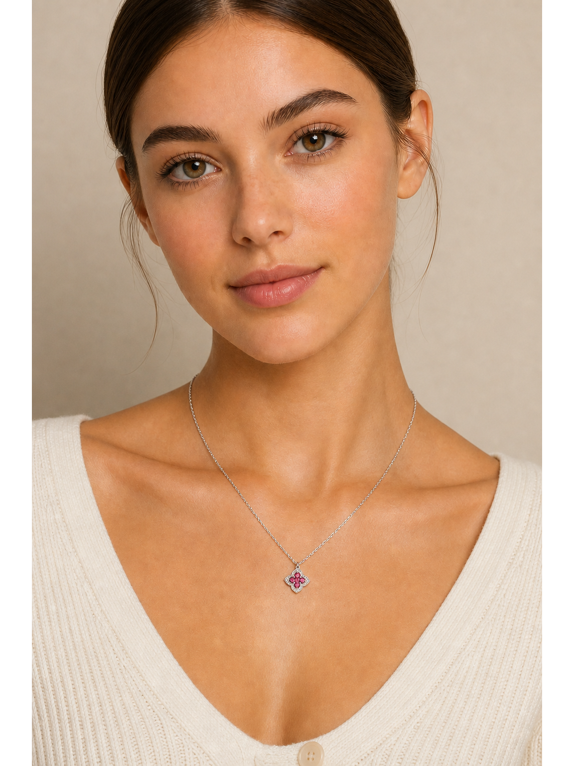 Sterling Silver Pink Zircon Floral Pendant Necklace 2