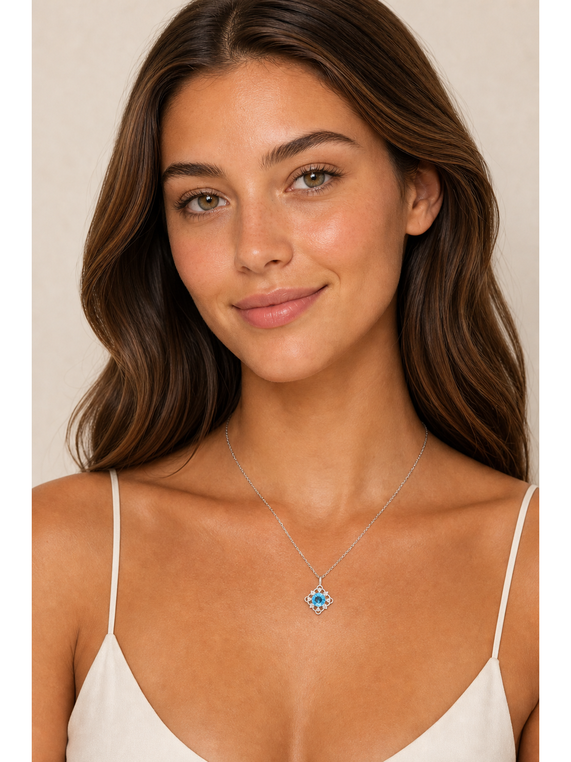 Sterling Silver Rhodium Plated Necklace with Blue CZ Pendant 2