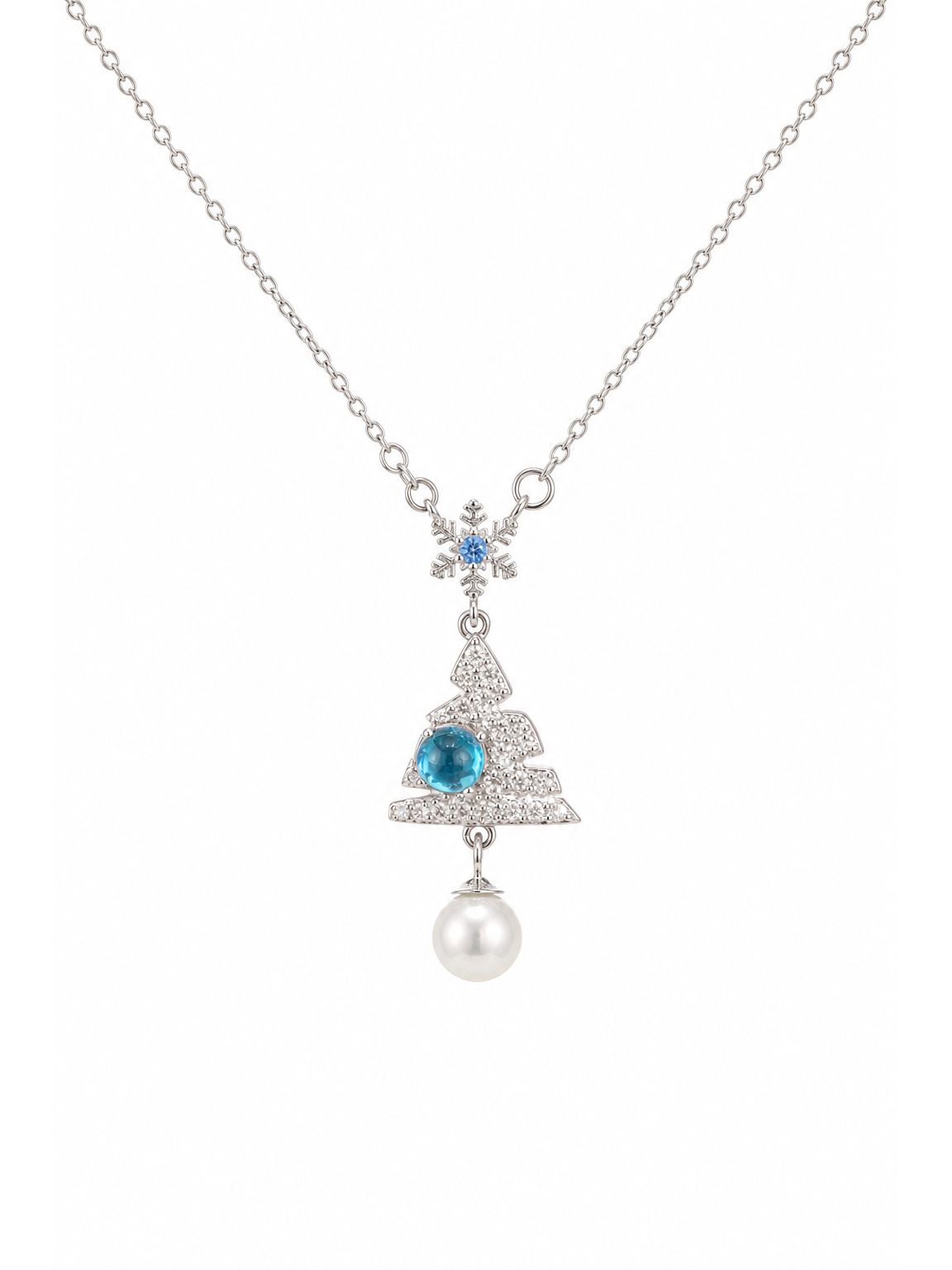 Sterling Silver Snowflake Christmas Tree Pendant Necklace 1