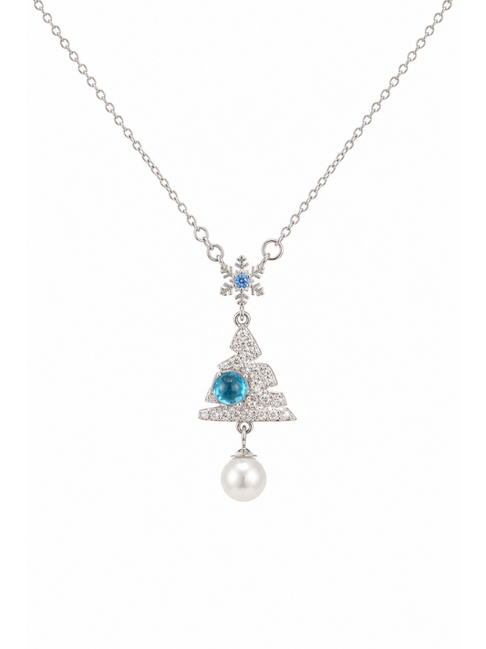 Sterling Silver Snowflake Christmas Tree Pendant Necklace 1