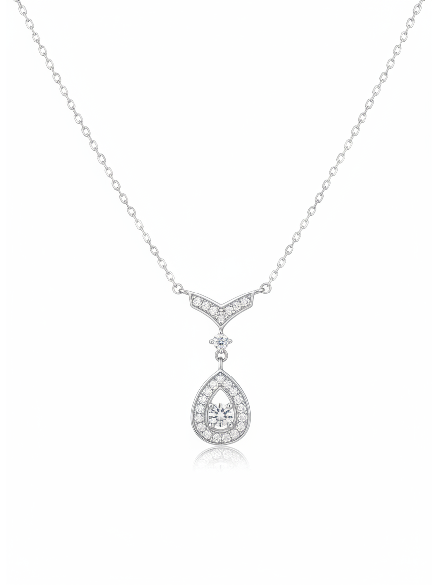 Sterling Silver Teardrop Zircon Pendant Necklace 1