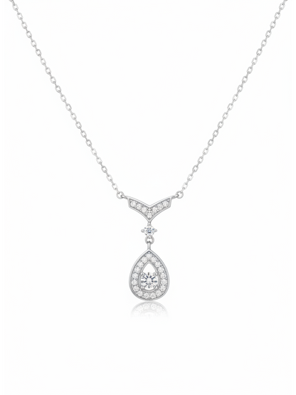 Sterling Silver Teardrop Zircon Pendant Necklace 1