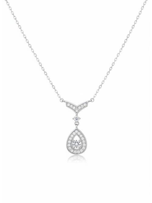 Sterling Silver Teardrop Zircon Pendant Necklace