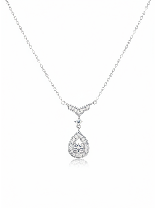 Sterling Silver Teardrop Zircon Pendant Necklace 1