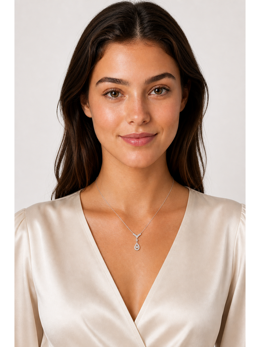 Sterling Silver Teardrop Zircon Pendant Necklace 2