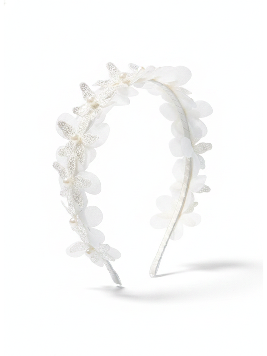 White Floral Pearl Headband 1