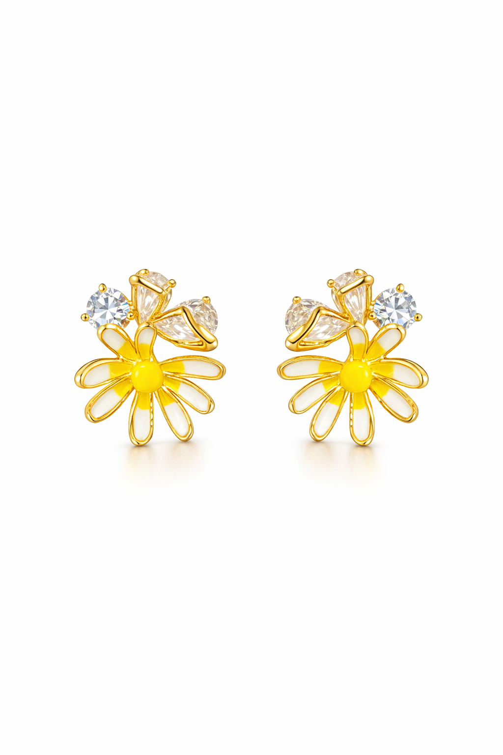 Yellow Daisy Cubic Zirconia Plated Rhodium with Sterling Silver Posts Earring 1