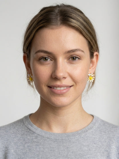Yellow Daisy Cubic Zirconia Plated Rhodium with Sterling Silver Posts Earring 2