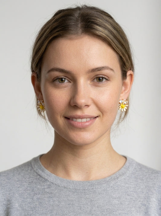 Yellow Daisy Cubic Zirconia Plated Rhodium with Sterling Silver Posts Earring 2