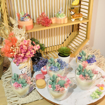 Succulent Tea Cup Candle